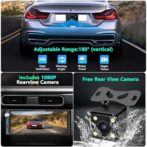 Image of Single Din Car Stereo with Apple Carplay Android Auto,6.9 Inch IPS Touchscreen, 1 Din Car Audio Receivers wtih Bluetooth Handsfree /FM /AM /Dual USB /Type-C /EQ /SWC /GPS Navigation /Backup Camera /Microphone