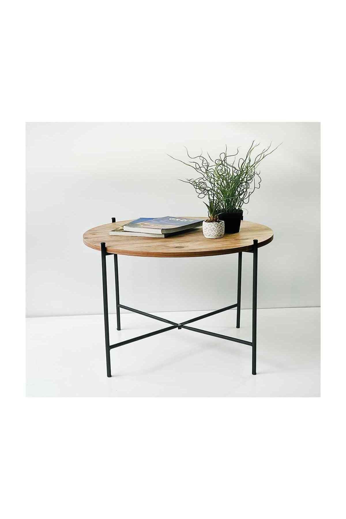 Table basse ronde de style industriel en métal robuste pour canapé