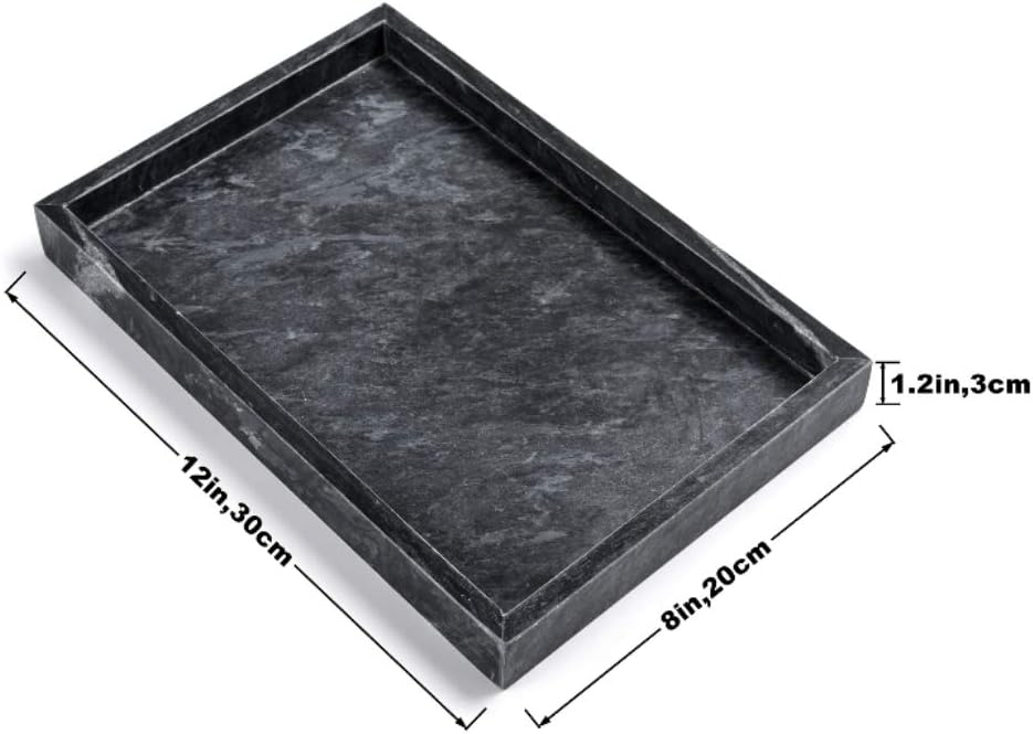 Black Marble Tray, Stone Bathroom Tray, Decorative Holder for Tissrue, Candle, Soap, Towel, Plant (Black - 12 x 8) - Image 2