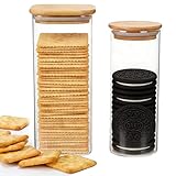 Mowhut 2 Pack Cookie Storage Containers, Glass Cookie Jar, Cracker Holder with Wooden Lids, Airtight Food Storage Containers for Biscuit, Dried Goods, Tea and Candy, Round & Square