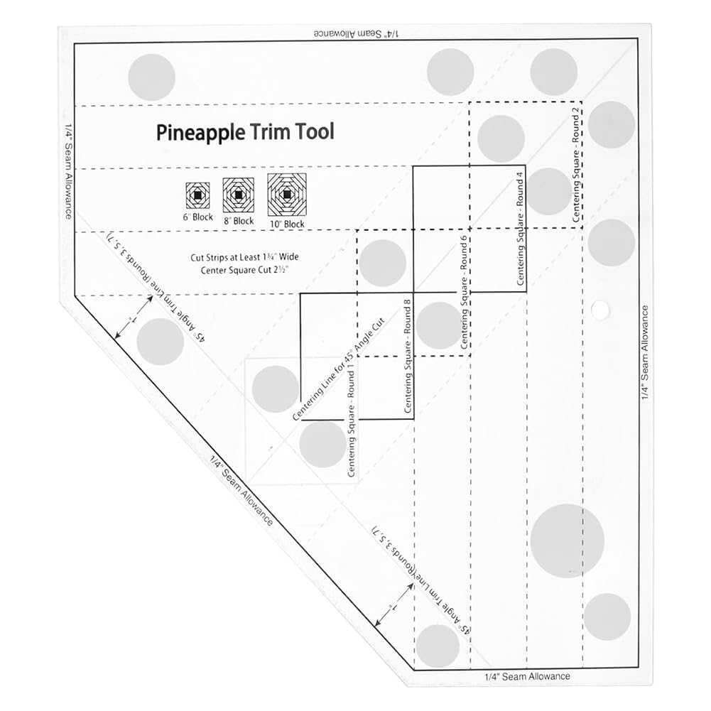 Udsknv[Ksl As Shown Pineapple Trim Tool Quilting Ruler(10-1/2In X 10-1/2In), Clear Non-Slip Acrylic For Sewing, Crafting, Patchwork