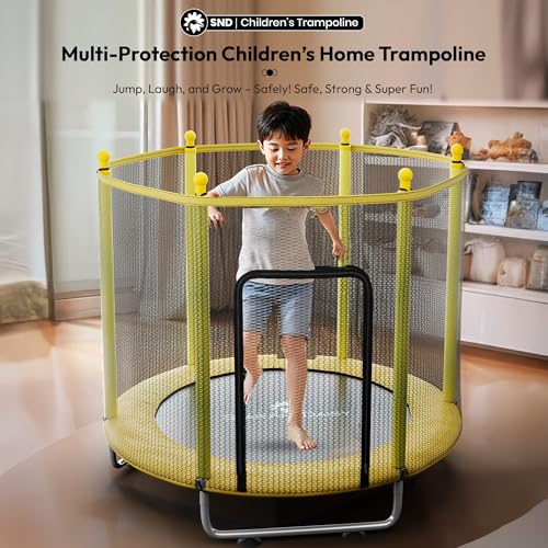 Image of StarAndDaisy 55 inch Trampoline for Kids at Home with Safety Net /Trampoline for Adults, Indoor & Outdoor / 120KG Loading Capacity with Stainless Steel Frame & Legs -55 inch, 4.5 Feet (Yellow)