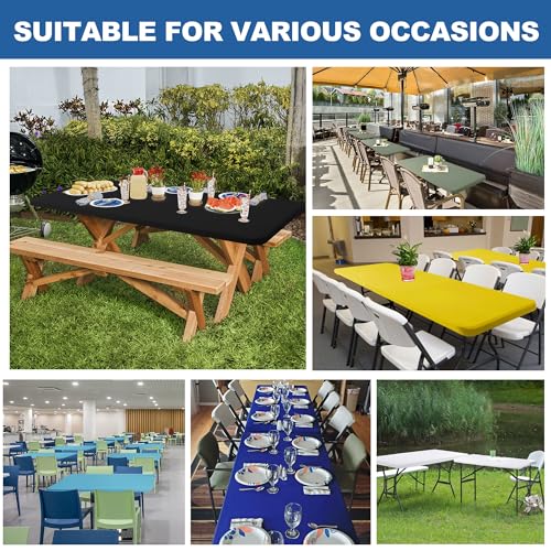 Fitted Tablecloth for 6 Foot Rectangle Tables-6 Pack Black Elastic Outdoor Picnic Table Cover-Spandex Stretch Folding Table Cloths 6 ft for Camping Dining Room Patio Kitchen Banquet Party - Image 5