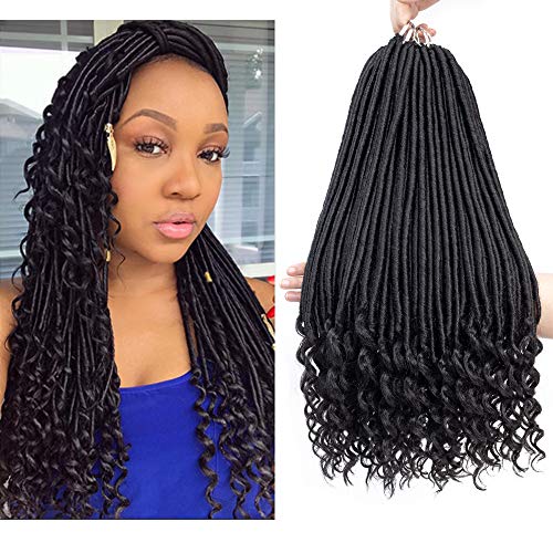 VRHOT 6 packs 14 inch Straight Goddess Faux Locs Crochet Hair Braids Curly Ends Goddess Locs Prelooped Crochet Hair Synthetic Hair Extensions Dreadlocks Braiding Hair (14" (6 Packs), 1B#)