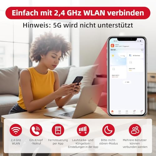 CallToU WiFi Senioren Notruf Armband, Notrufknopf für Senioren auf Handy mit 1 Notfallknopf,1 Armband,1 Empfänger für Senioren,Behinderte,Kinder