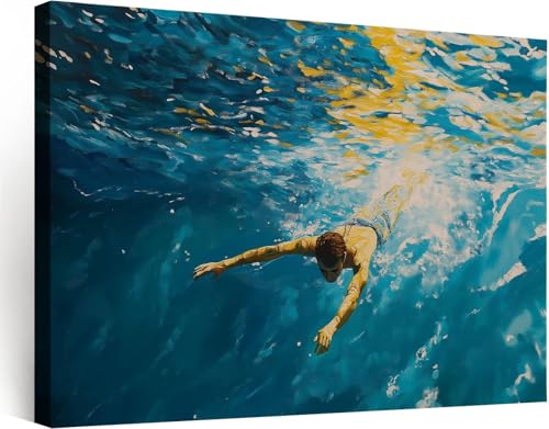 Tableau décoration murale vague océan grand format 100x70 cadre bois pour salon et bain