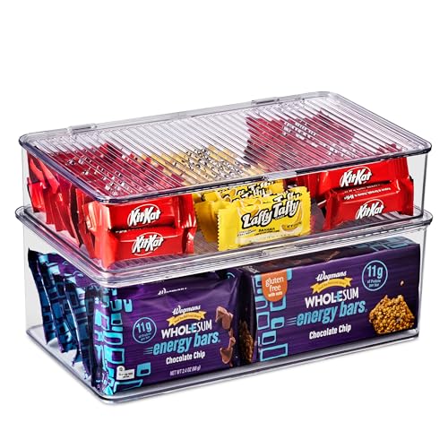 sorbus sturdy plastic storage bins with lid- stackable refrigerator organizer bins- multipurpose versatile lightweight pantry organizer- perfect cabinet organizer and storage for kitchen- 2 pack (s,m)