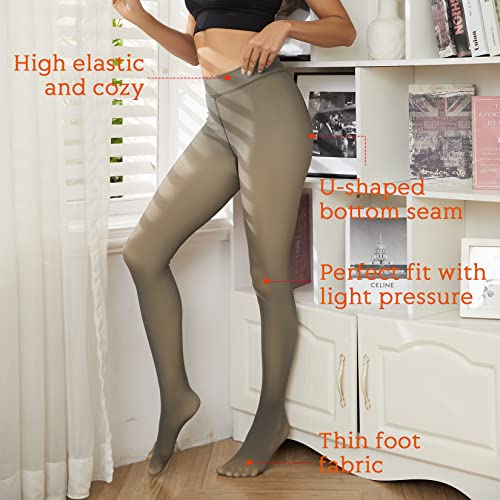 Image of JS LifeStyle Fleece Lined Tights, Faux Fake Translucent Fleece Lined Tights Look Sheer, Winter Transparent Thermal Leggings