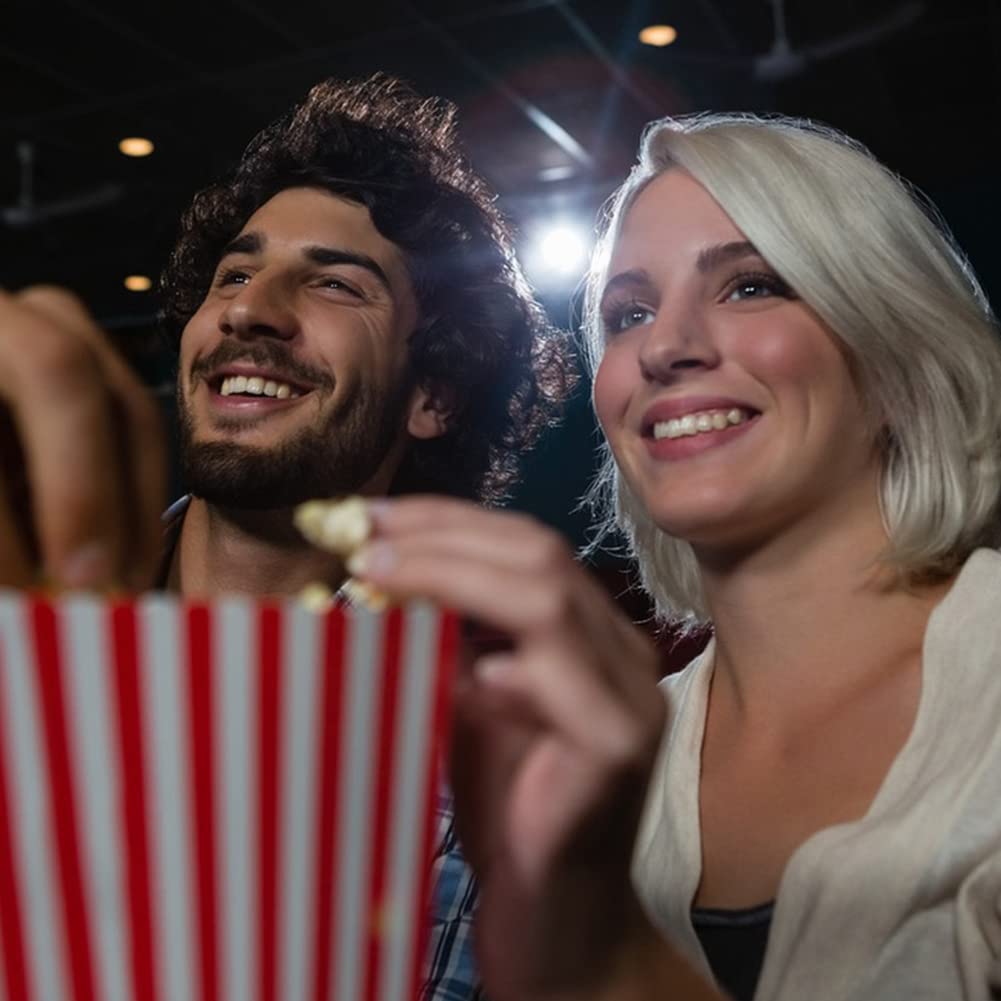 Helweet Popcorn Box, Pot Popcorn, Popcorn Boîtes, Sacs Popcorn, Boîtes de Nourriture de Seau de Pop-Corn à Rayures Carrées Rétro pour Cinéma Théâtre Anniversaire Soirées à Thème Aoirées, 24 Pack