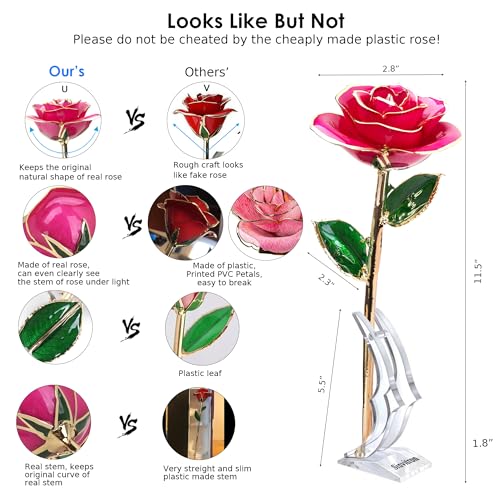Image of Sinvitron Gold Dipped Infinity Rose - Eternal Resin-Preserved Rose | Forever Flower Decor for Birthdays, Mother's Day, Anniversaries | Unique Gift for Women, Mom, Wife (Peach Pink)