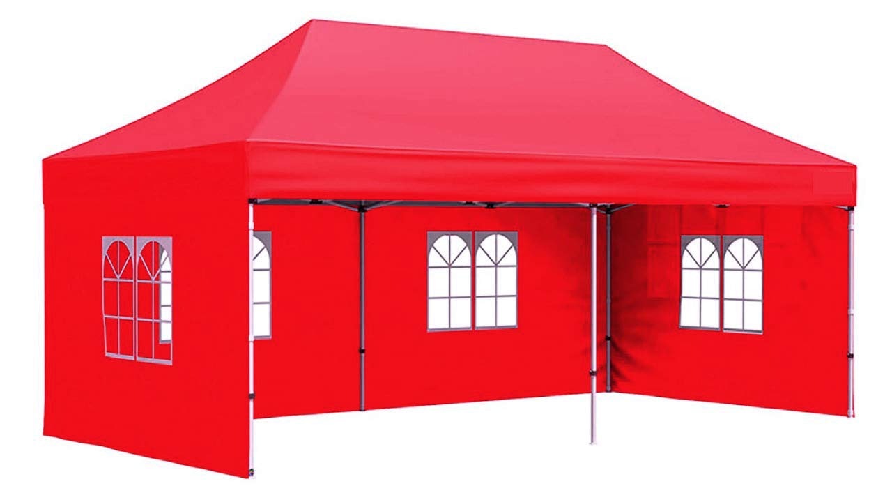 Invezo Gazebo outdoor Tent10 x 20 ft / 3 x 6 mtr (Super Heavy Duty - 55kgs, Red) with 3 sided European Covers, Water Proof Tent,Portable and foldable Canopy / advertising tents - 2 mins Installation