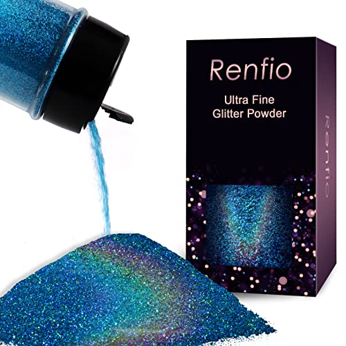 Renfio Holographic Ultra Fine Glitter Powder Metallic Resin Glitter 2.11 Oz (60g) PET Flakes Crafts Sequins 1/128" 0.008" 0.2mm Epoxy Chips Flakes for Tumblers Slime