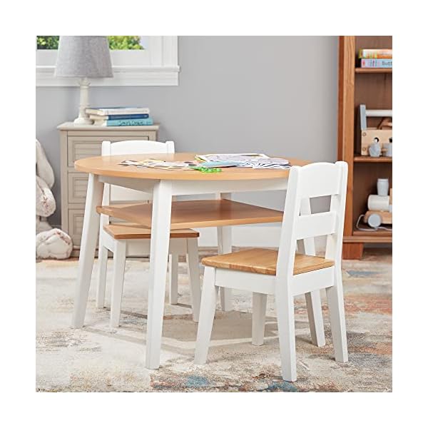 Melissa & Doug Wooden Round Table and 2 Chairs Set – Kids Furniture for Playroom, Light Woodgrain and White 2-Tone Finish - Image 7
