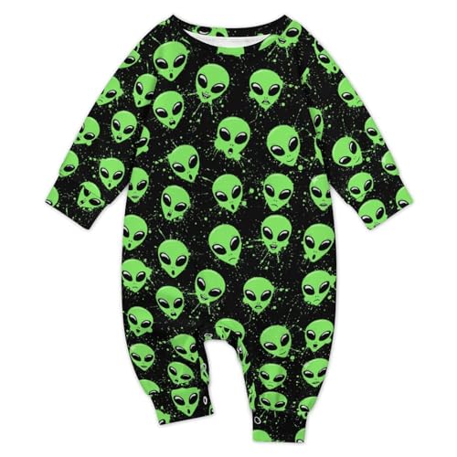 AuHomea Green Alien Head Newborn Baby Romper Clothing Cute Infant Long Sleeve Clothes Jumpsuit Playsuit One Piece Outfit for 0-3M Boy Girl