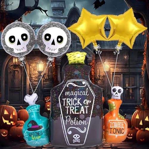 Image of Rozi Decoration Halloween Bottle Foil Balloons | Magical Bottle Theme Foil Balloons | Halloween Decoration Items for Living Room, Multicolor, 5 Pieces