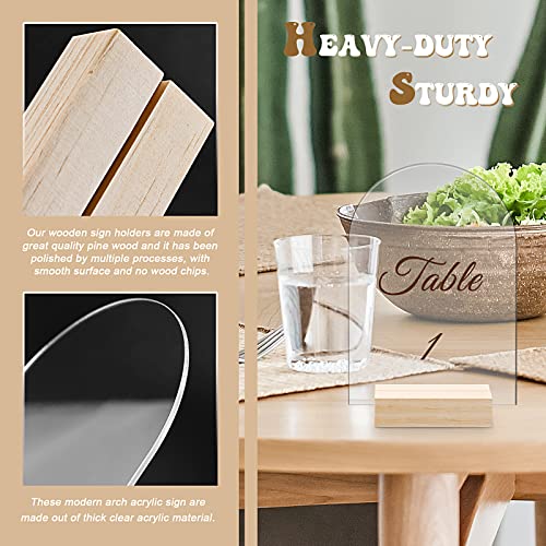 Image of Bercoor 10 Pack 4x6 Inch Blank Clear Arch Acrylic Sign with Wooden Stands, Arched Round Top Acrylic Sheet, DIY Acrylic Arch Table Numbers for DIY Name Card Gifts Event Party Sign Decoration