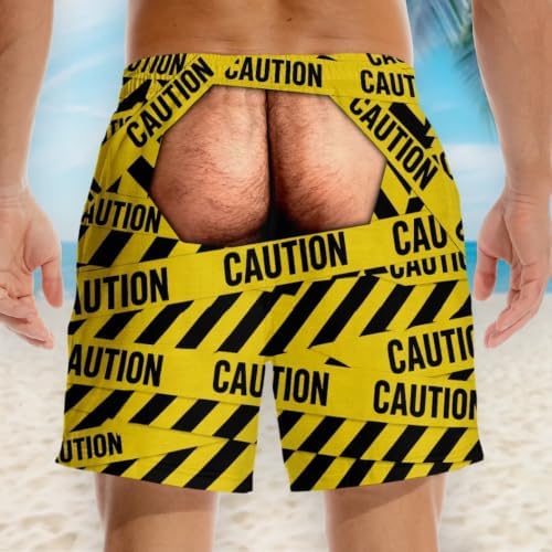 Personalized Fake Hairy Big B@@ty Swim Trunks, Funny Men’s Beach Shorts - 2