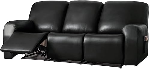 Miniatura 1 de MLMHLMR Juego de fundas para sofá reclinable de cuero sintético y de 8 piezas, funda elástica dividida para sofá reclinable de 3 plazas (color negro)