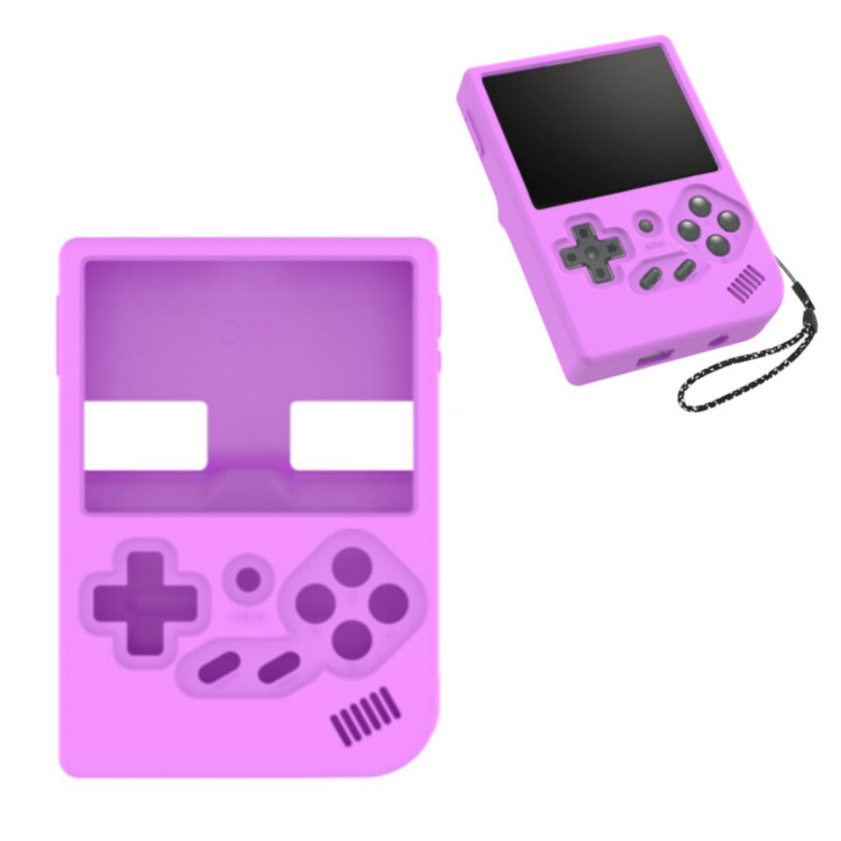 Silicone Protective Case for ANBERNIC RG35XX, Game Console Protective Cover Protective Sleeve Solid Color Skin Drop Resistant Case with Lanyard (Purple)