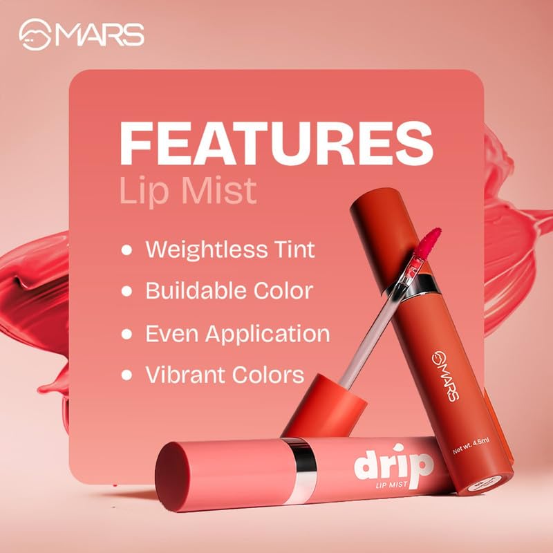 Image of MARS Drip Lip Tint for Women (4.5 ml) (02-Mulberry Drip) | Lightweight & Long-Lasting | Comfortable Long Wear | Non-patchy Reapplication |Buildable Color, Glossy Finish (Pack of 2)