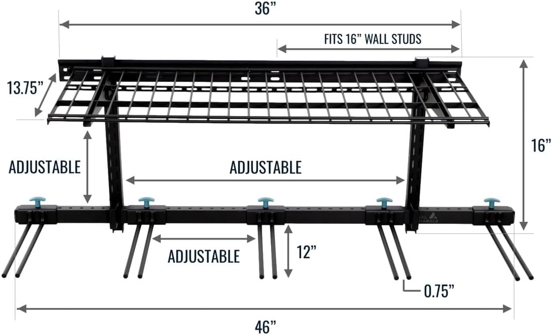 StoreYourBoard Solitude Ski Wired Storage Rack and Shelf, Wall Mount Organizer Holds 10 Pairs of Skis and Accessories, Heavy Duty Supports 300 lbs