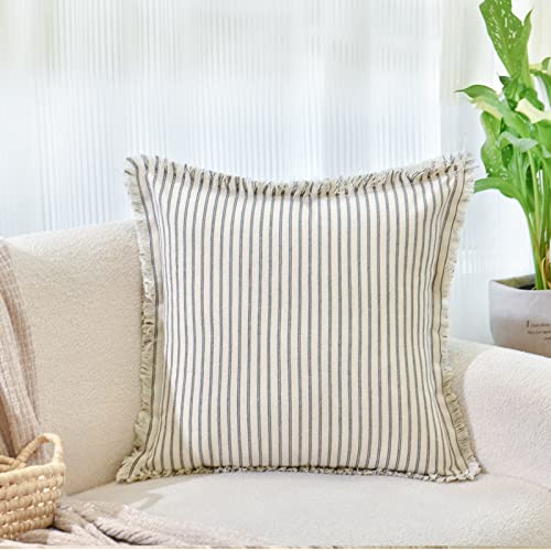 Zwjd Throw Pillow Covers 26X26 Set Of 2 Striped Pillow Covers With Fringe Chic Cotton Decorative Pillows Square Cushion Covers For Sofa Couch Bed Living Room Farmhouse Decor thumb #1