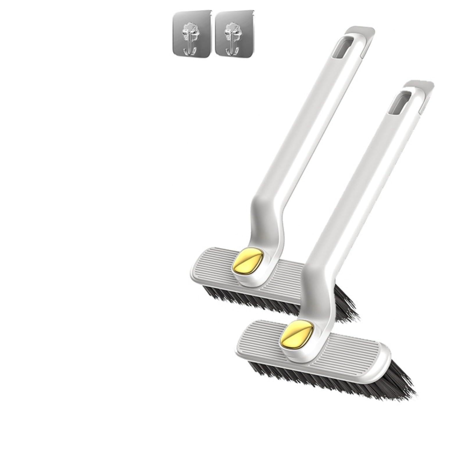 2 Pack 360° Rotating Crevice Cleaning Brushes with Dirt Gripper and Hook – Scrub Brush for Tile Grout, Window, Shower, Floor, Tight Spaces – Bathroom Cleaner Accessories (White)