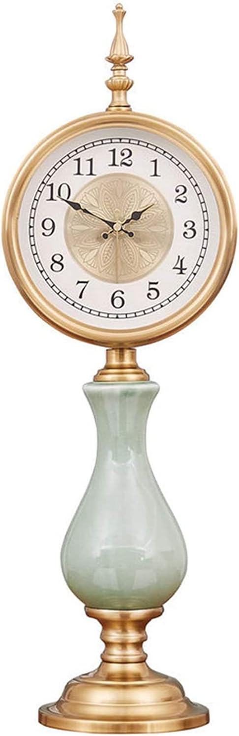 Mantel Clock, Wooden Mantle Clock, Vintage Ceramics Creativity Table Clock, Battery Operated Desk Clock Suitable for Office Desk Shelf Home Living Room Decoration