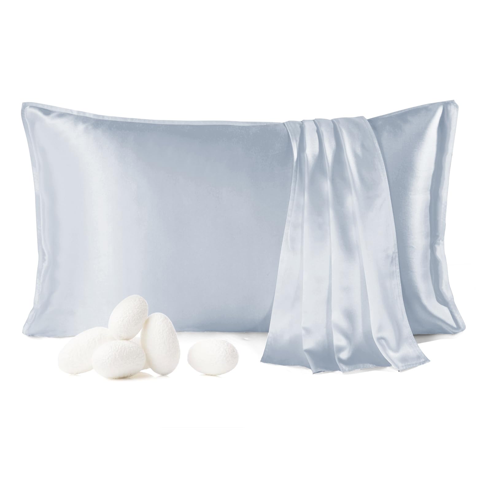 Since Silk 100% Mulberry Silk Pillowcase 2 Pieces Set, 22 Momme Grade 6A Silk Pillowcases for Hair and Skin, Soft Silk Pillow Case with Envelope Closure (50x75 cm, Light Blue)