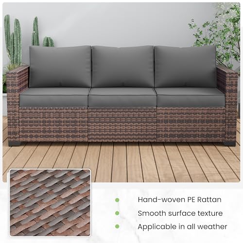 Image of Amopatio Patio Couch, 3-Seat Outdoor Furniture, Wicker Porch Furniture Outdoor Couch Sofa with Water-Resistant Cover & Non-Slip Cushions, Premium Patio Set, Grey