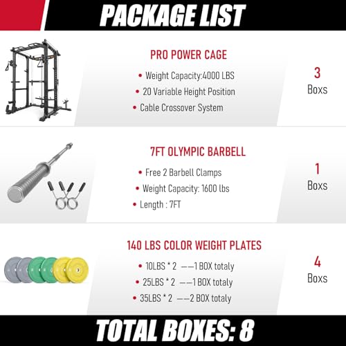 Image of SPORTSROYALS Power Rack, Multi-Functional Power Cage, Squat Rack with Pulley System & LAT Pull Down, Workout Cage with J Hooks for Home Gym