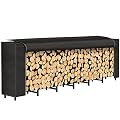 NANANARDOSO 8ft Firewood Rack Outdoor with Cover Combo Set Waterproof for Wood Storage, Adjustable Fire Log Stacker Stand, Heavy Duty Firewood Log Rack Holder for Fireplace Metal Lumber, Black