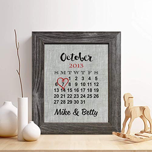 Personalized 4th or 12th Anniversary gift for her Linen Print Wedding Day Calendar