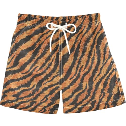 visesunny Summer Boy's Beach Shorts Tiger Fur Texture Quick Dry Swim Trunks Baby Boy Bathing Suit with Pockets