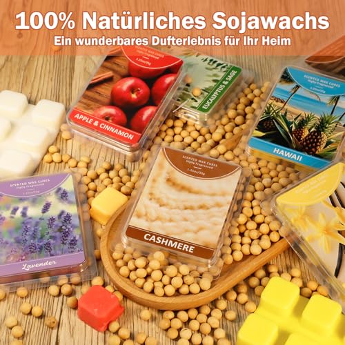 SCENTORINI Duftwachs für Duftlampe, 12 Düfte, Raumduft, Sojawachs Wax Melt, Geschenk Duftwachswürfel, für Kerzen Wärmer, Baumwolle, Leinen, Zitrus, Apfel Zimt, Kaschmir, Tahiti-Vanille