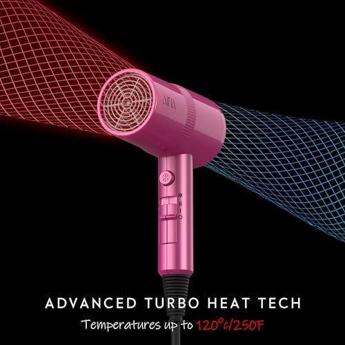 Image of AINA Hair Dryer with Diffuser,Comb Full-Featured Blow Dryer 110V(Neon Pink) | 3 Heat /2 Speed;Cold shut button;Lightweight;Compact Size;High Temp;Low Airflow;Same Results;Less Expense
