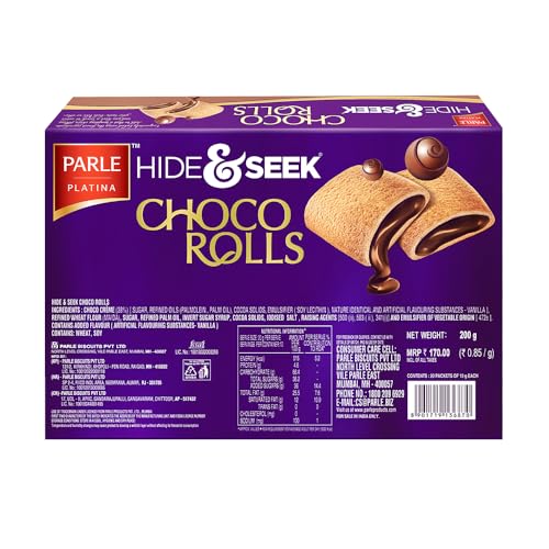 Image of Parle Platina Hide & Seek Choco Rolls, 200 gram, Chocolate (Pack of 3)
