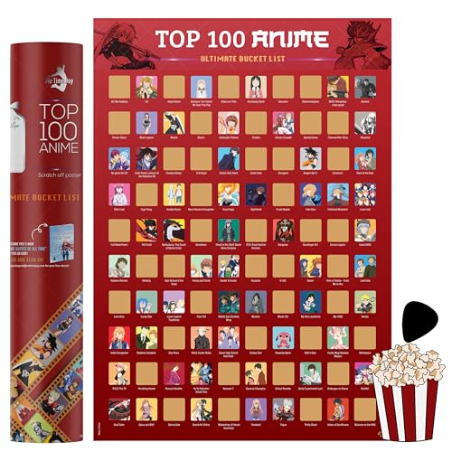 Me Time Joy Top 100 Anime Scratch Off Poster With Scratching Tool and Ebook,100 Anime Bucket List...