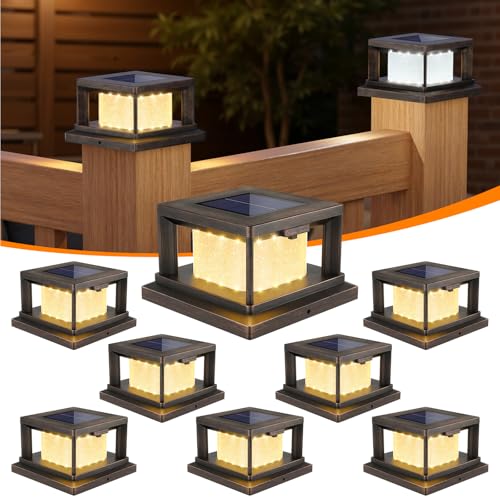 Mlambert 8 Pack Solar Post Lights Outdoor, 2 Modes LED Fence Cap Light for 4x4 Post, Waterproof Deck Light Patio Garden Decor, Warm/Cool White, Brown by Mlambert - Used condition - US$26.52