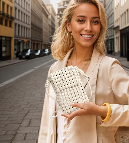 Image of myfriday Mini Quilted Crossbody Purse, Chain Strap Summer Shoulder Bag | Metal ball chain adjuster, snap closure and lightweight phone pouch add cute summer carry for holidays and shopping