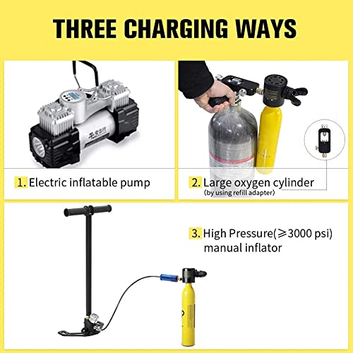 BUTXET 0,5L mini-duiktank, herbruikbare duiktankset, draagbare hervulbare zuurstofcilinder met 5-10 minuten onderwaterduikuitrusting (kleur: geel) - Image 6