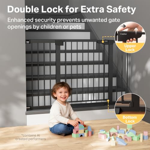 Cumbor 29.7-51.5 in Extra Wide Baby Gate for Stairs, Dog Gate Indoor Black | Mom's Choice Awards Winner, Auto Close with Double Lock for Doorways, Child Gate for Toddlers & Pets, Pressure Mounted - Image 5