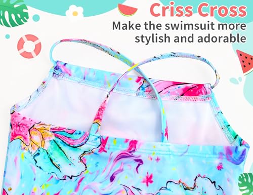 Image of TENVDA Girls Swimsuit Summer Beach Sport Halter Bathing Suits One Piece Swimwear for 2-12 Years Old Kids