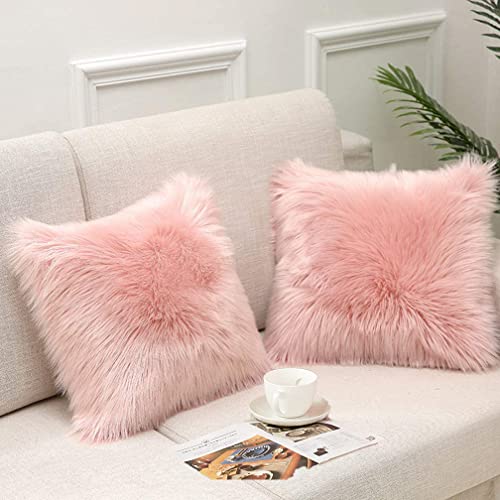 Image of Fur Cushion 200 TC Pillow Cover For Set Of 2 Pillow - 13X13 Inches (Baby Pink)