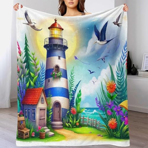 Couverture microfibre chaude et douce avec phare imprimé 3D - 6