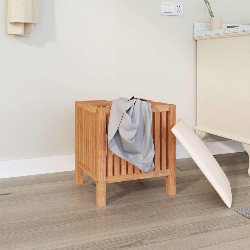 Taburete de baño con cesta de lavado, madera maciza de nogal, 40,5 x 40 x