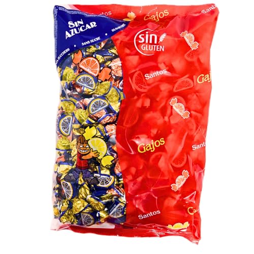 Caramelos Gajos Ácidos de Limón Sin Azúcar Originales - Sabor ácido a limón - 100% Sin Azúcar - Bolsa de 1 KG - Sin Gluten - Caramelos Santos