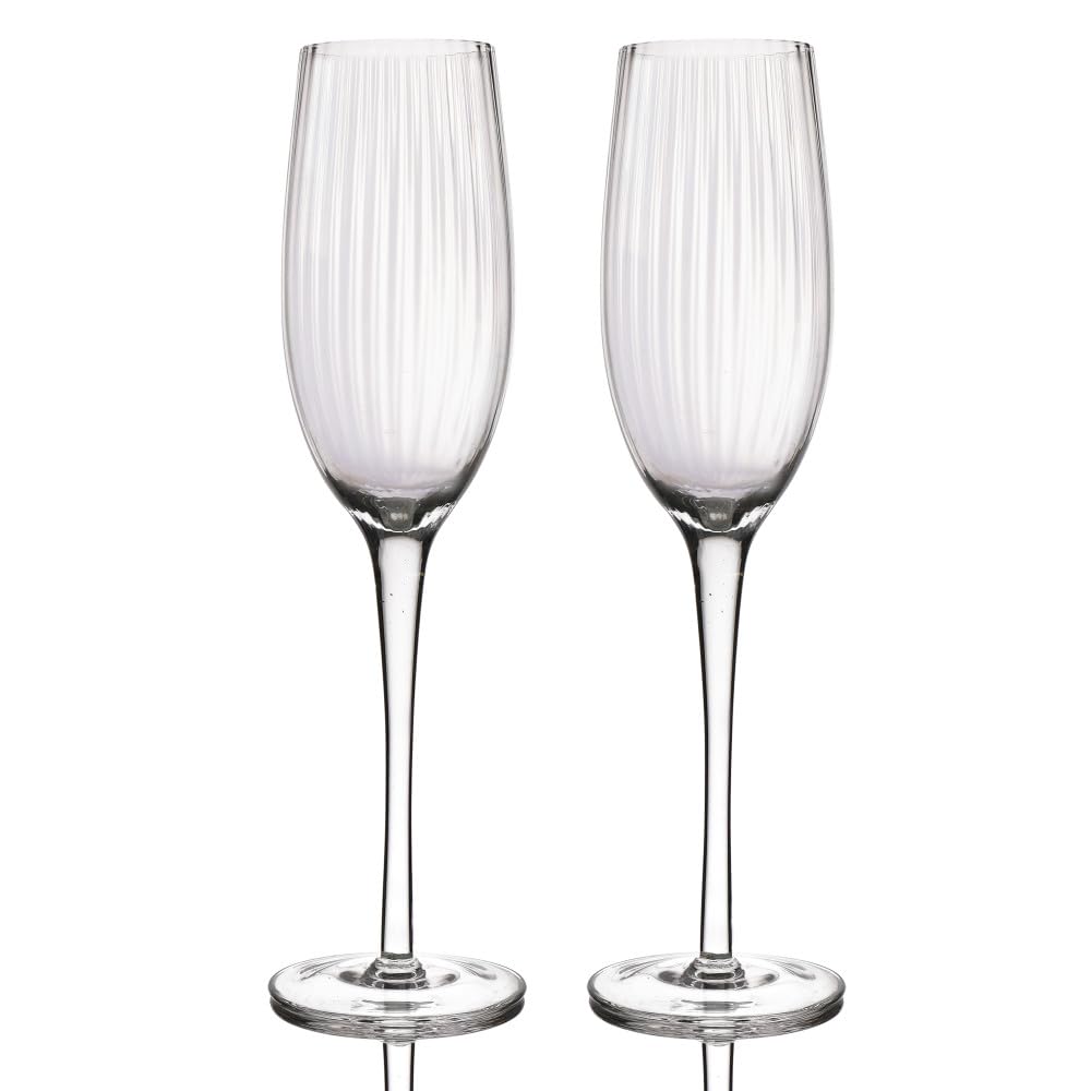 Barcraft Transparent Ribbed Champagne Flutes, Set Of Handmade Glasses In Gift Box, 200Ml Size 2