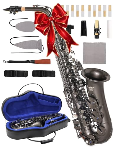 AKLOT Handcrafted E-Flat Alto Saxophone: Matte Black Nickel Brass Body with Deep, Powerful Tone,...