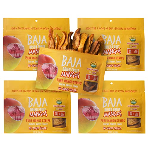 Baja Snacks Dried Mango - USDA Organic Dried Mango No Sugar Added, Naturally Sweet, Vegan, Gluten Free, Healthy Non GMO Snack, Organic Dried Mango Unsweetened and Unsulfured - 3 oz (Pack of 5)